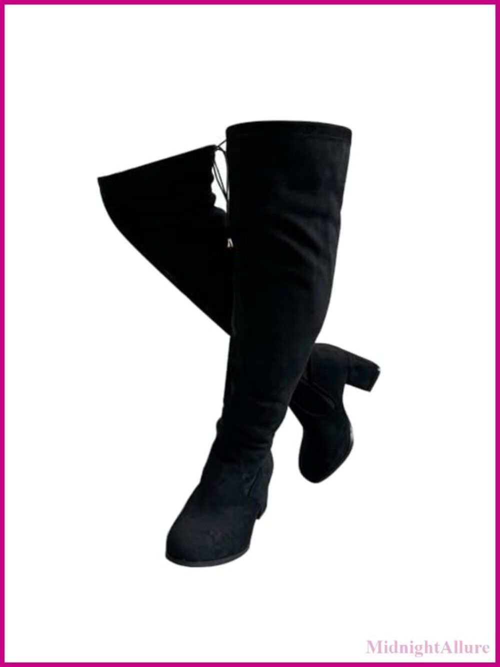 Wide Calf Over Knee Tall Boots Chunky Block Heel Suede Leather Side Zip